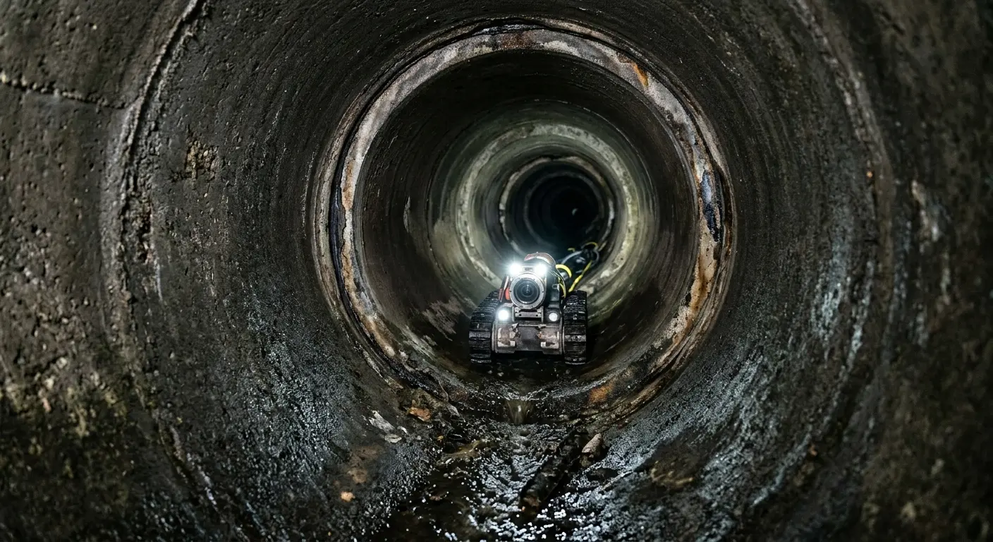 Robotic sewer camera inspecting pipe interior for Drain Snake Service in Cambria